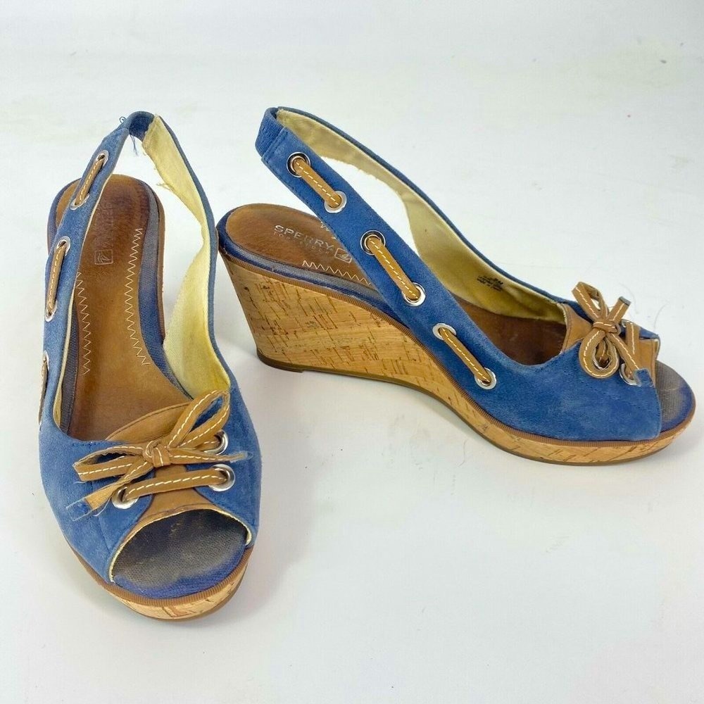 Sperry Wedges Top Sider Canvas Nautical Slingbacks